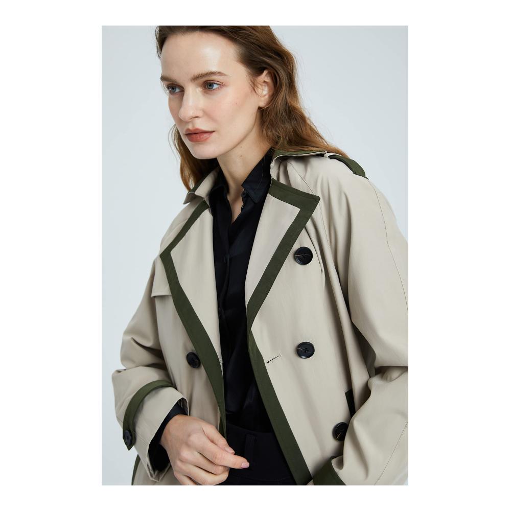 Elegantes Damenlanger Herbstmantel Trenchcoat Revers Zweireihiger Stilvoller Damenmantel mit Gürtel wasserdicht Winddicht Jacke