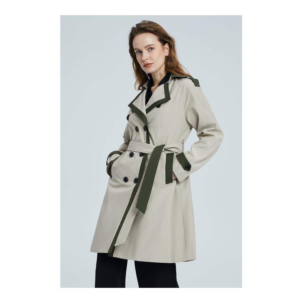 Elegantes Damenlanger Herbstmantel Trenchcoat Revers Zweireihiger Stilvoller Damenmantel mit Gürtel wasserdicht Winddicht Jacke