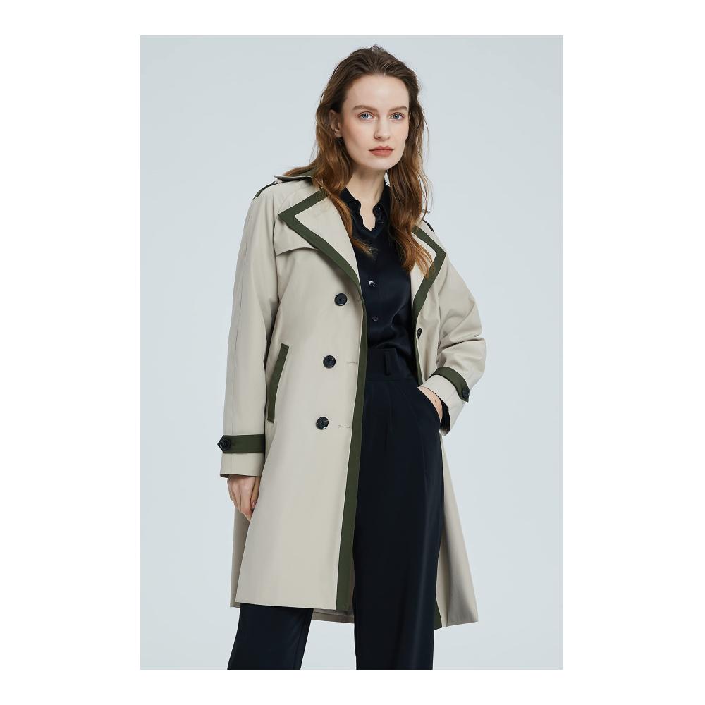 Elegantes Damenlanger Herbstmantel Trenchcoat Revers Zweireihiger Stilvoller Damenmantel mit Gürtel wasserdicht Winddicht Jacke